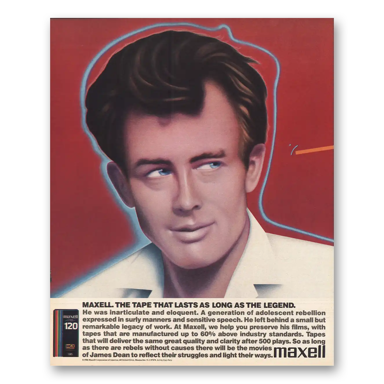 1986 Maxell VCR Tape Tape James Dean Vintage Magazine Print Ad