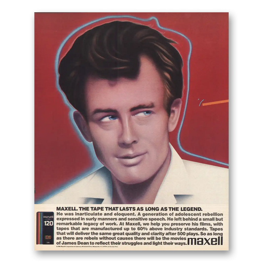 1986 Maxell VCR Tape Tape James Dean Vintage Magazine Print Ad