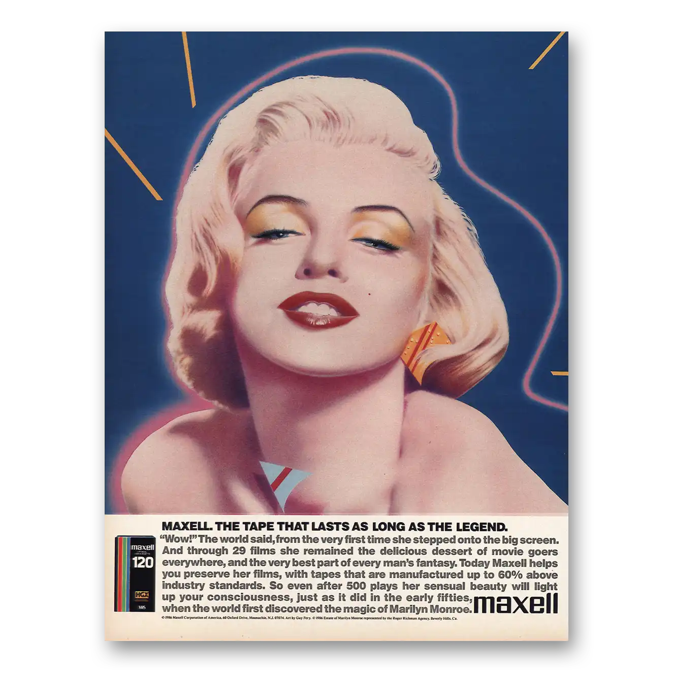 1986 Maxell VCR Tape Marilyn Monroe Tape Lasts As Long As Legend Vintage Magazine Print Ad