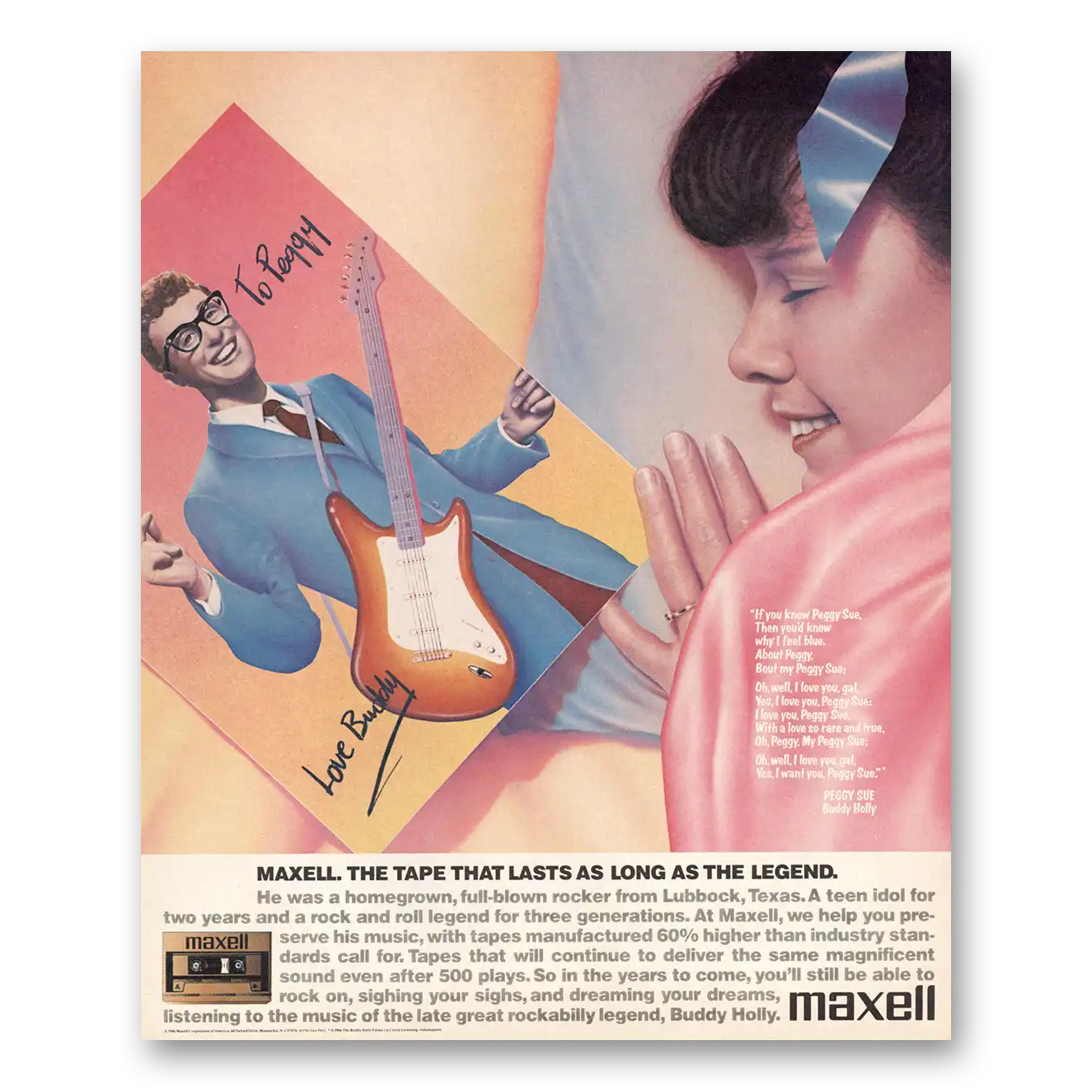 1986 Maxell Cassette Tape Cassette Tapes Buddy Holly Peggy Sue Vintage Magazine Print Ad