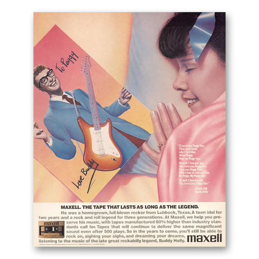 1986 Maxell Cassette Tape Cassette Tapes Buddy Holly Peggy Sue Vintage Magazine Print Ad