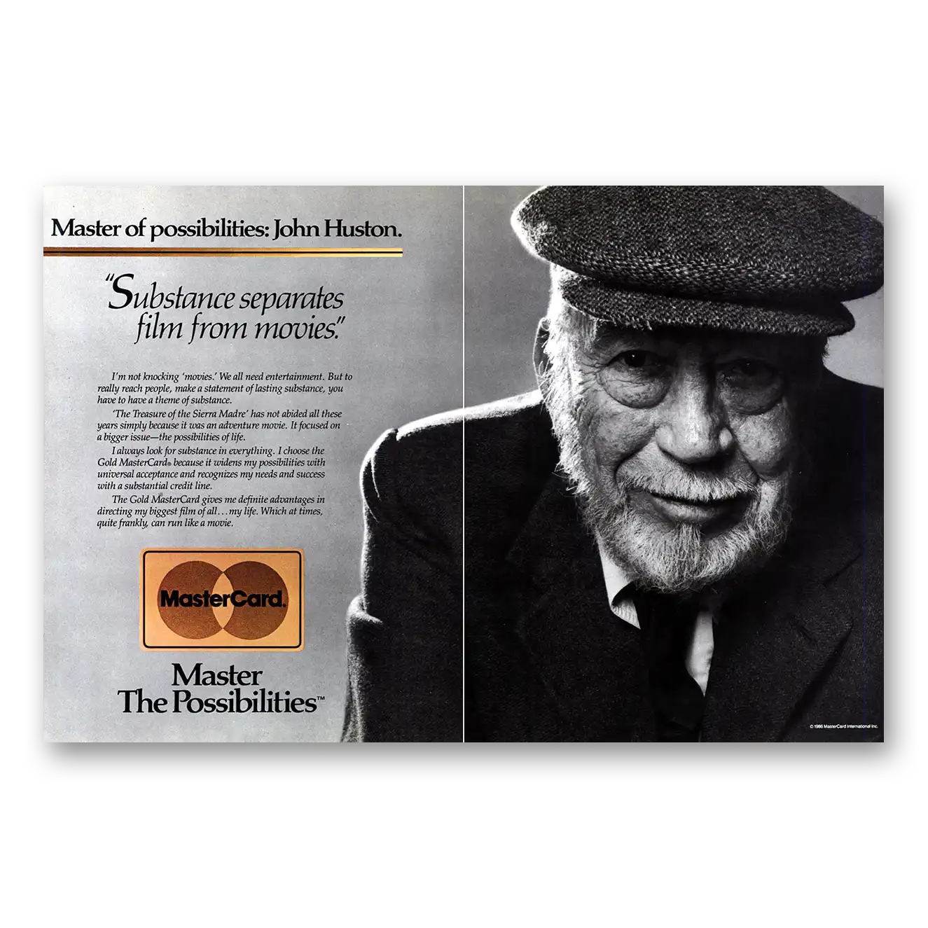 1986 Mastercard John Huston Vintage Magazine Print Ad