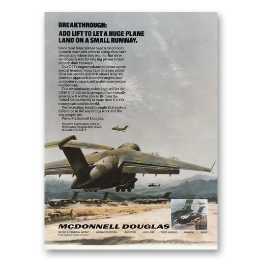 1986 McDonnell Douglas C17 Add Lift To Let a Huge Plane Vintage Magazine Print Ad