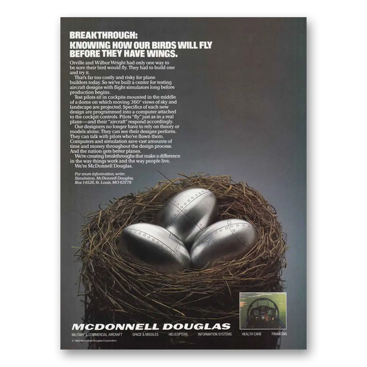 1986 McDonnell Douglas Simulation Birds Will Fly Vintage Magazine Print Ad