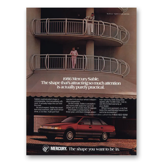 1986 Mercury Sable Actually Purely Practical Vintage Magazine Print Ad