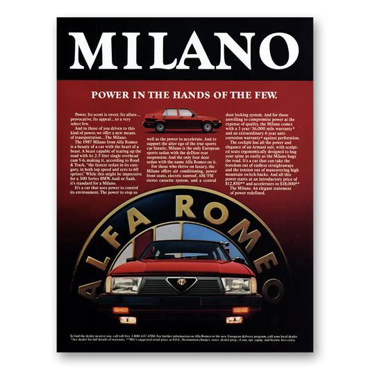 1986 Alfa Romeo Milano Power in the Hands of the Few Vintage Magazine Print Ad