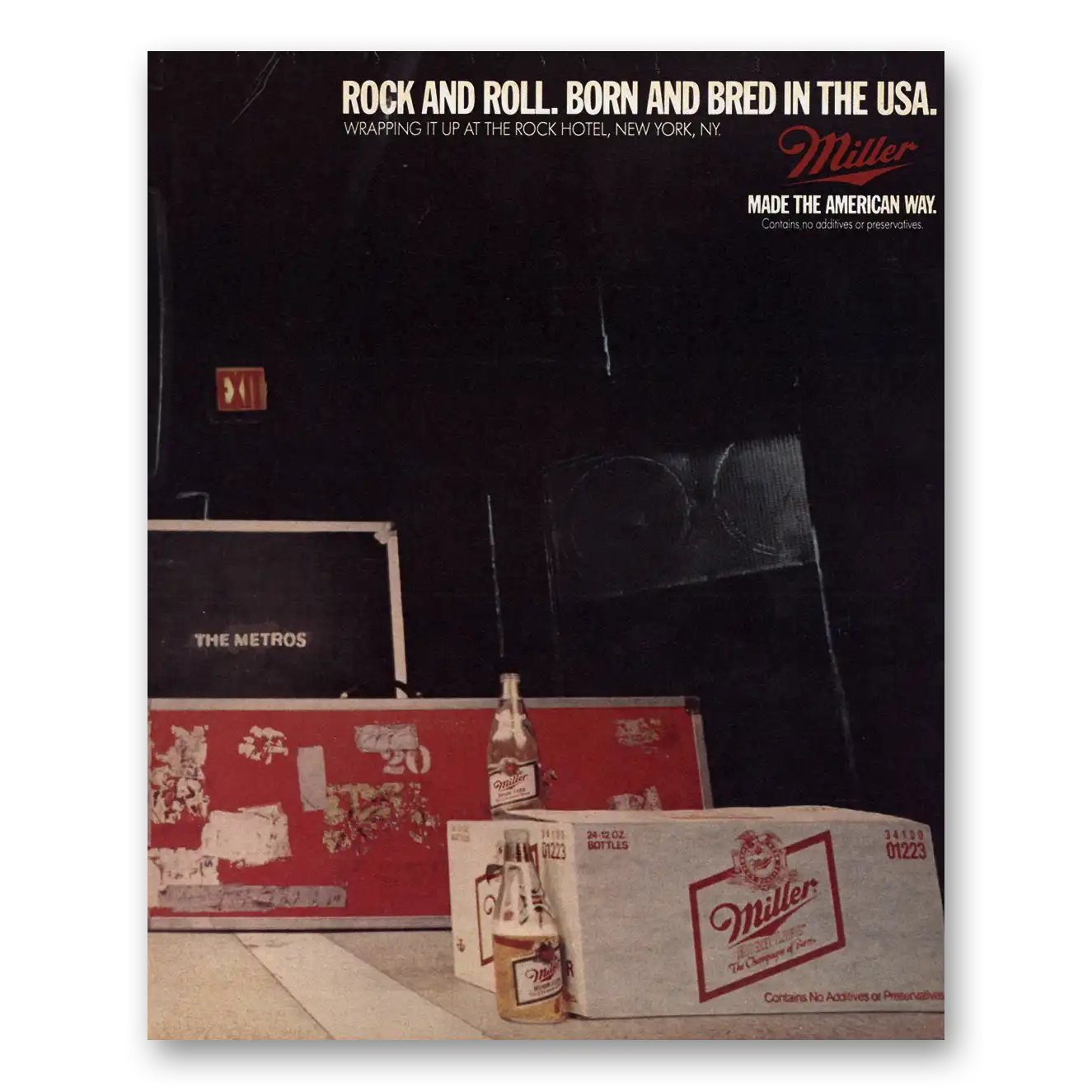 1986 Miller Beer Rock and Roll Born and Bred In the USA Vintage Magazine Print Ad