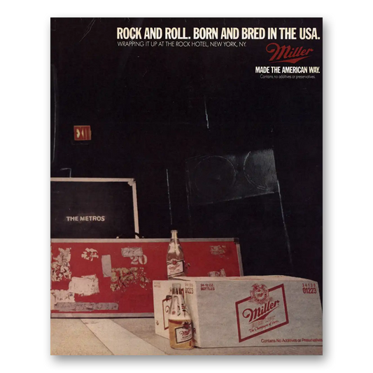 1986 Miller Beer Rock and Roll Born and Bred In the USA Vintage Magazine Print Ad