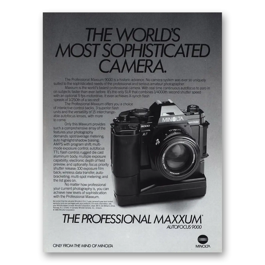 1986 Minolta Maxxum Camera Autofocus 9000 Most Sophisticated Vintage Magazine Print Ad