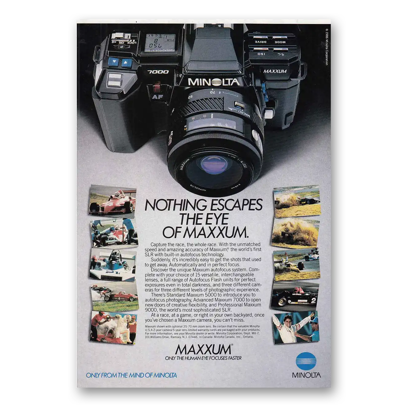 1986 Minolta Maxxum Camera Nothing Escapes the Eye of Maxxum Vintage Magazine Print Ad