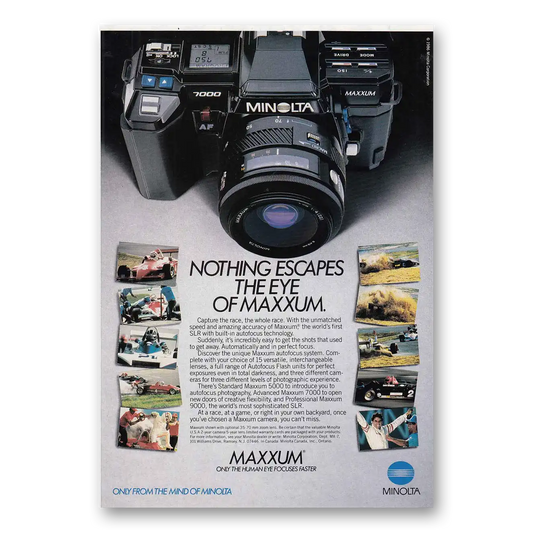 1986 Minolta Maxxum Camera Nothing Escapes the Eye of Maxxum Vintage Magazine Print Ad