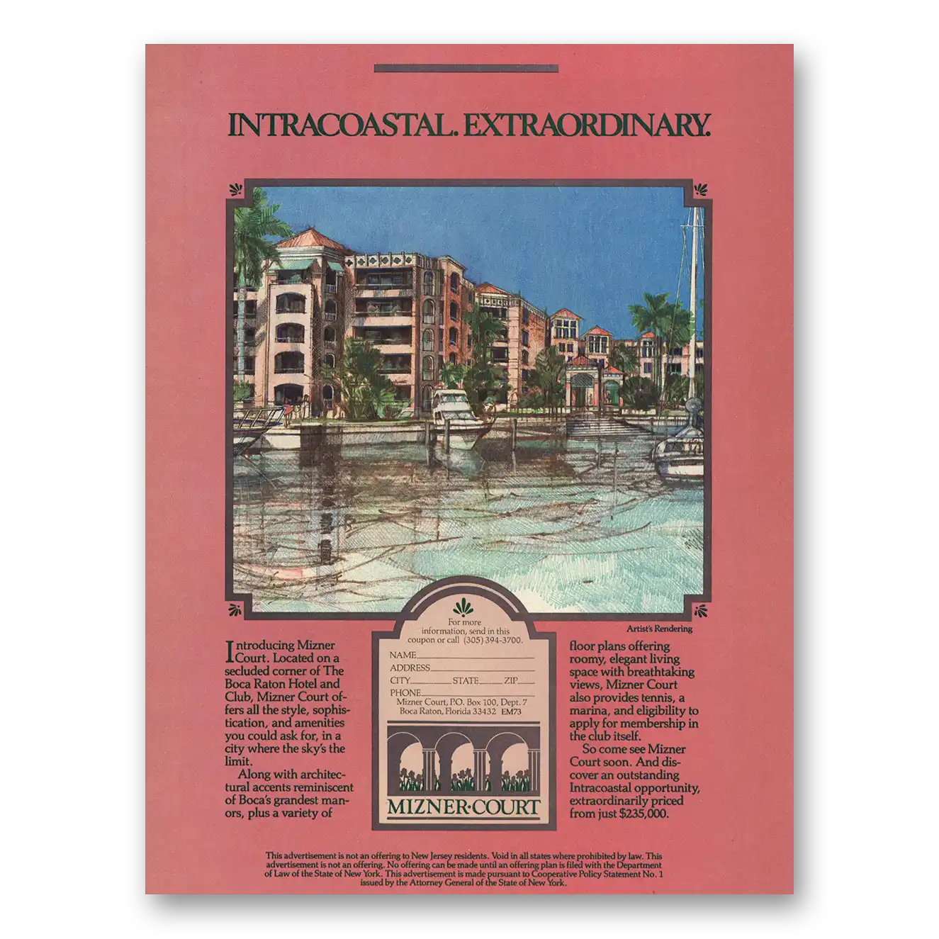 1986 Mizner Court Intercoastal Extraordinary Vintage Magazine Print Ad