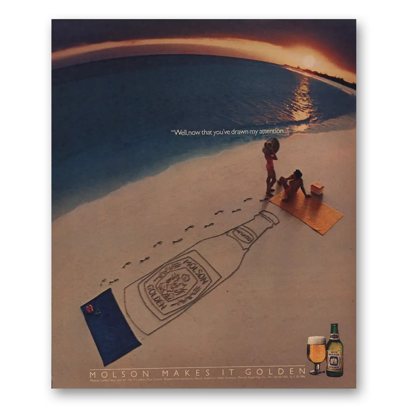 1986 Molson Beer Golden Now That You've Drawn My Attention Vintage Magazine Print Ad