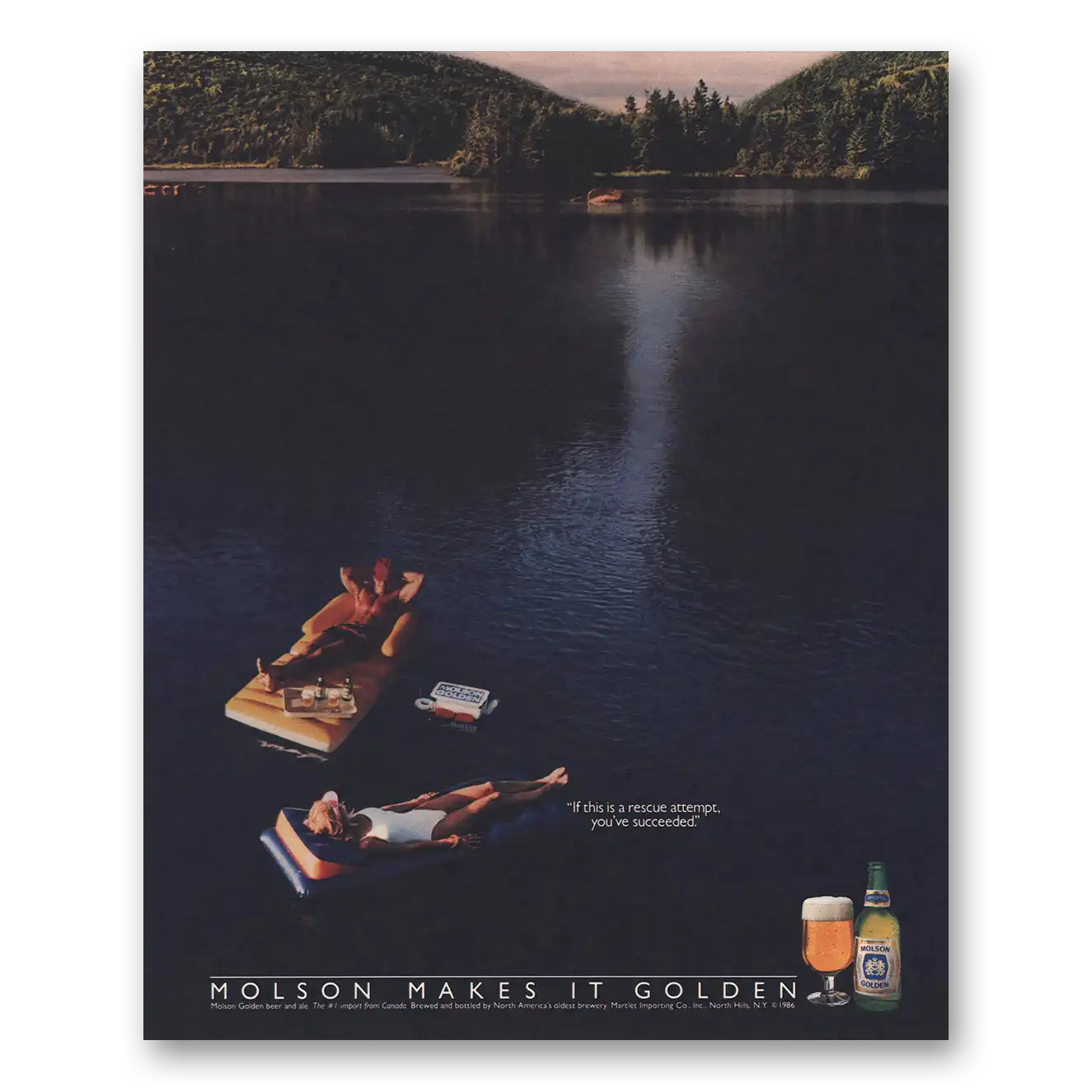 1986 Molson Beer Golden Beer If This Is a Rescue Attempt Vintage Magazine Print Ad