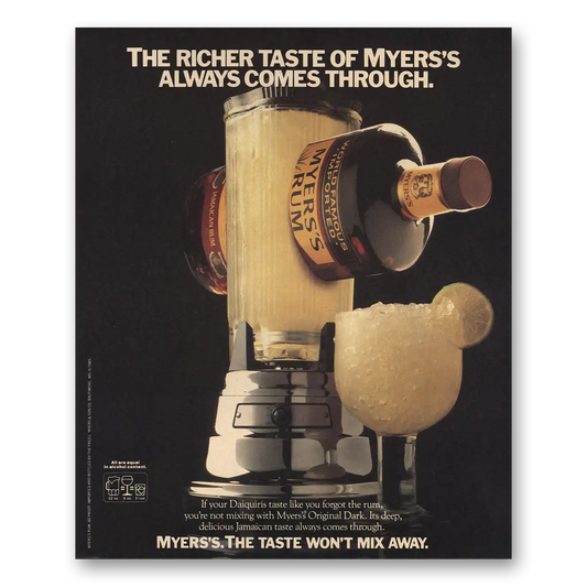 1986 Myers Rum Richer Taste Always Comes Through Vintage Magazine Print Ad