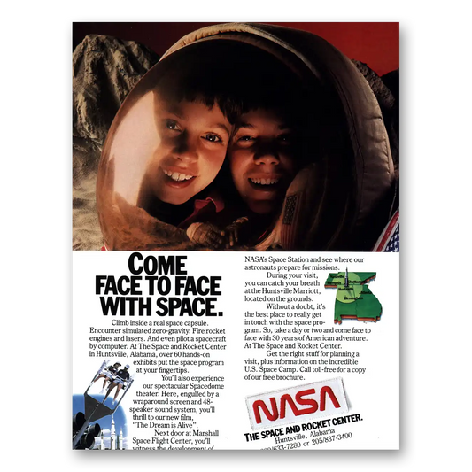 1986 NASA Space and Rocket Center Face to Face With Space Vintage Magazine Print Ad