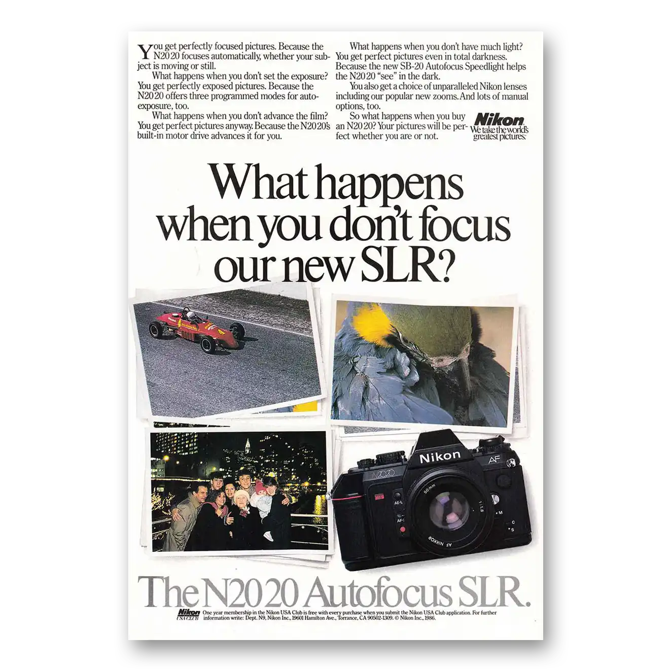 1986 Nikon Camera Autofocus SLR Vintage Magazine Print Ad