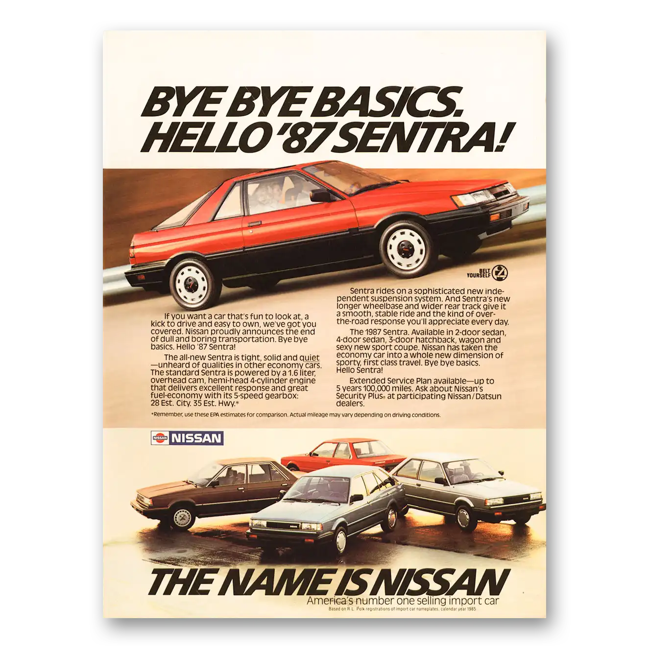 1986 Nissan Sentra Bye Bye Basics Vintage Magazine Print Ad