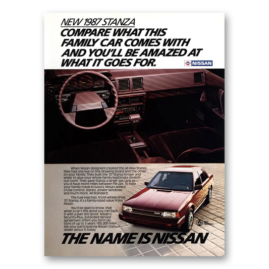 1986 Nissan Stanza Compare Family Car Vintage Magazine Print Ad