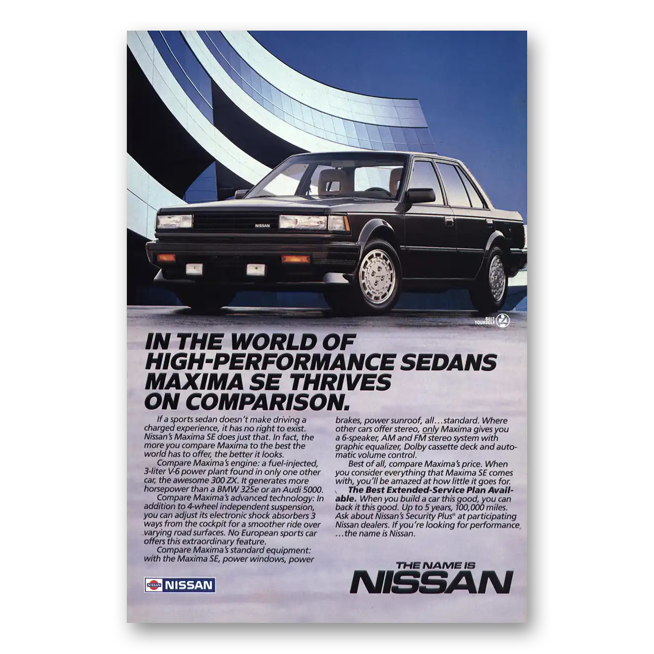 1985 Nissan Maxima SE High Performance Vintage Magazine Print Ad