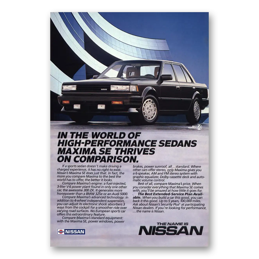 1985 Nissan Maxima SE High Performance Vintage Magazine Print Ad