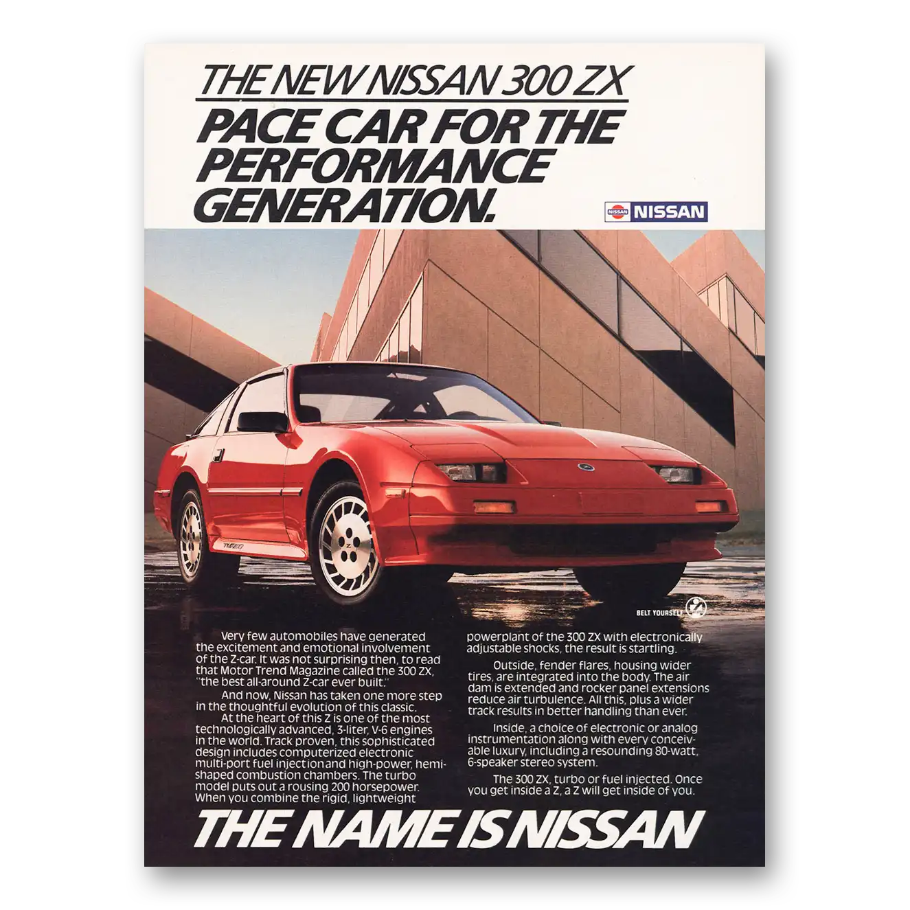 1986 Nissan 300ZX Pace Car Performance Generation Vintage Magazine Print Ad