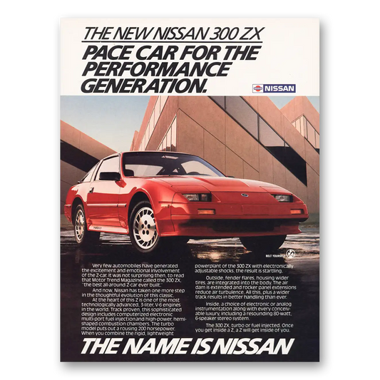 1986 Nissan 300ZX Pace Car Performance Generation Vintage Magazine Print Ad