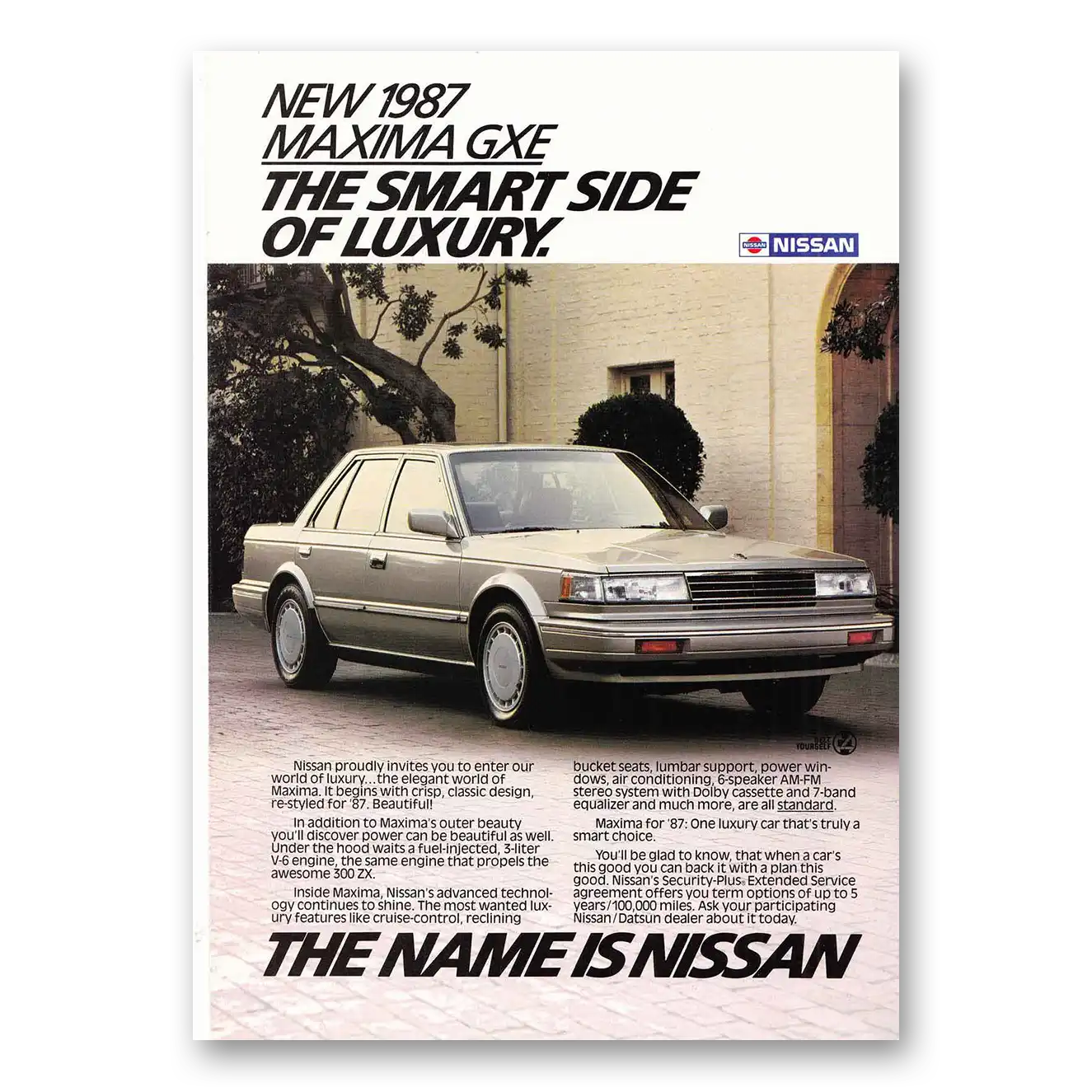 1986 Nissan Maxima GXE Smart Side of Luxury Vintage Magazine Print Ad