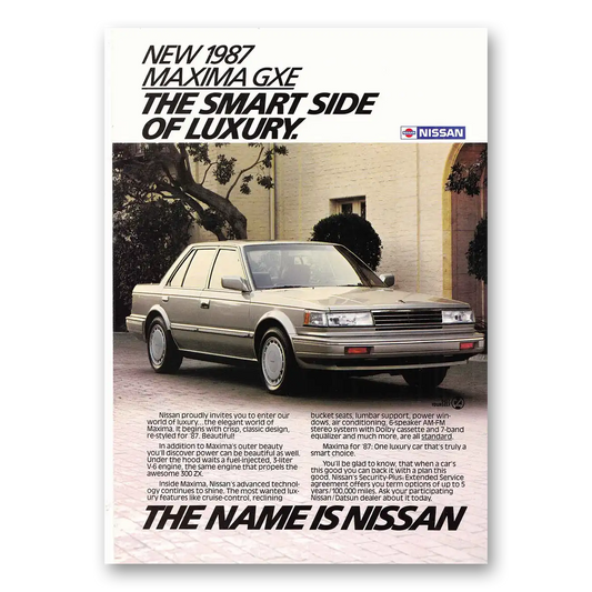 1986 Nissan Maxima GXE Smart Side of Luxury Vintage Magazine Print Ad