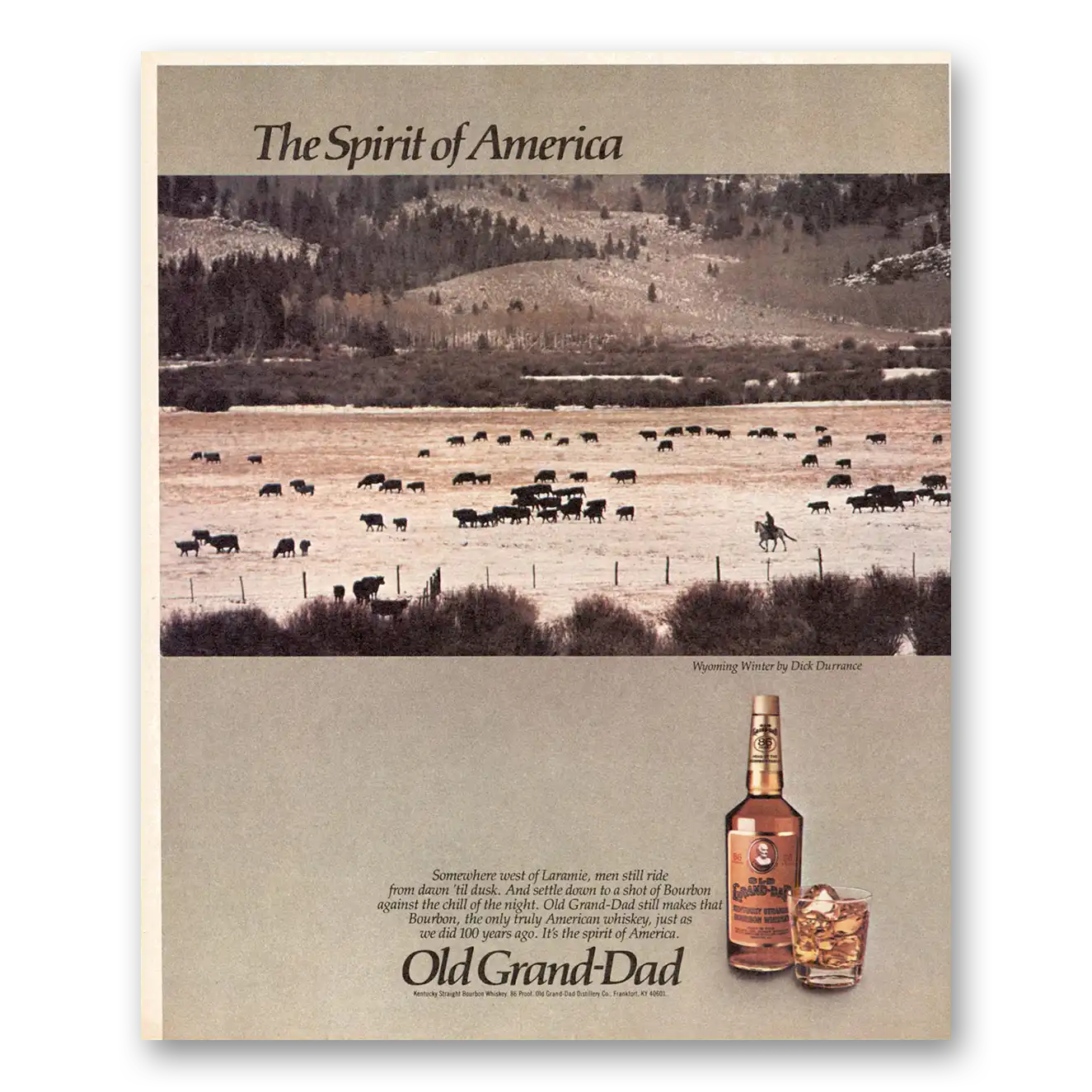 1986 Old Grand-Dad Bourbon Whiskey Wyoming Winter Vintage Magazine Print Ad