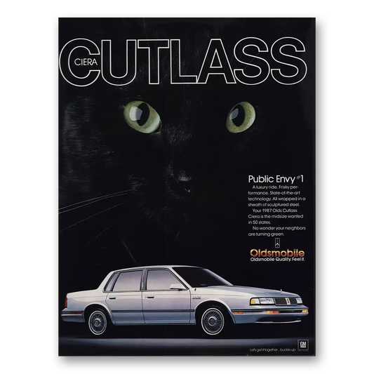 1986 Oldsmobile Cutlass Ciera Public Envy Black Cat Vintage Magazine Print Ad