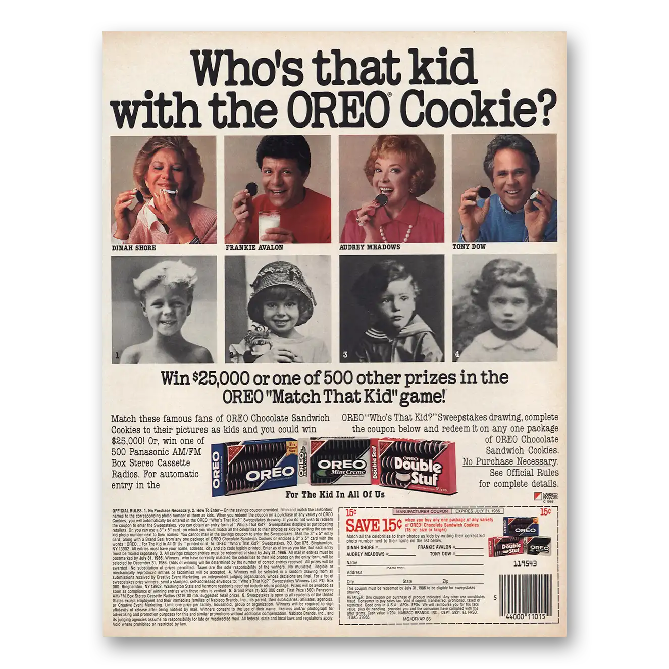 1986 Oreo Cookies Whos That Kid Vintage Magazine Print Ad