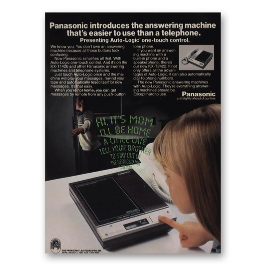 1986 Panasonic Answering Machine Easier To Use Than a Telephone Vintage Magazine Print Ad