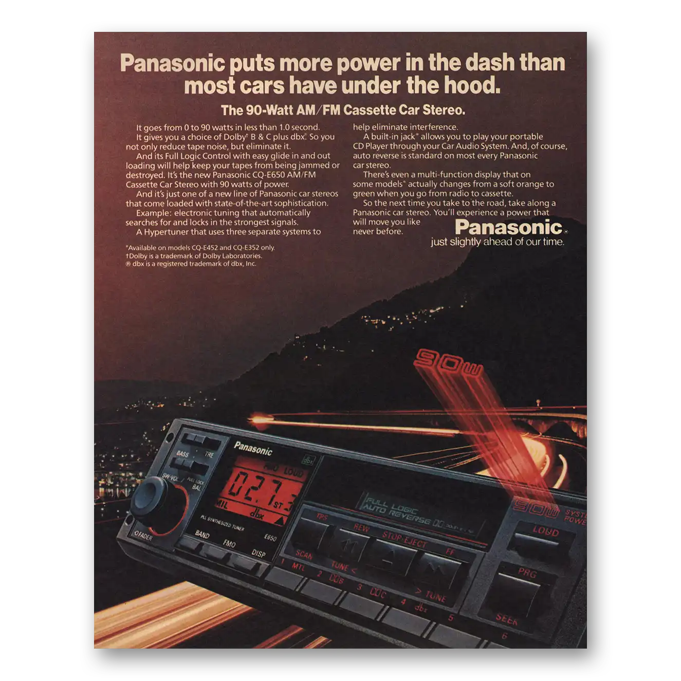 1986 Panasonic Car Stereo More Power In Dash Vintage Magazine Print Ad