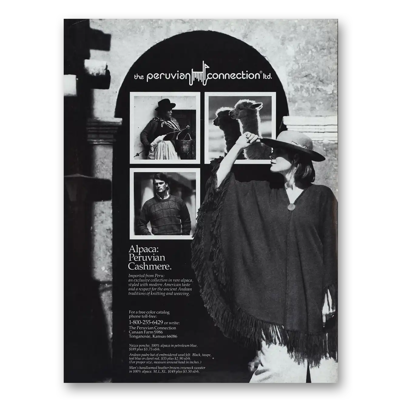 1986 Peruvian Connection Alpaca Peruvian Cashmere Vintage Magazine Print Ad