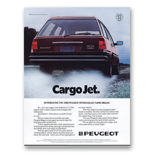 1986 Peugeot Turbo Wagon Cargo Jet Vintage Magazine Print Ad