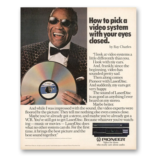 1986 Pioneer LaserDisc Video System Ray Charles Vintage Magazine Print Ad