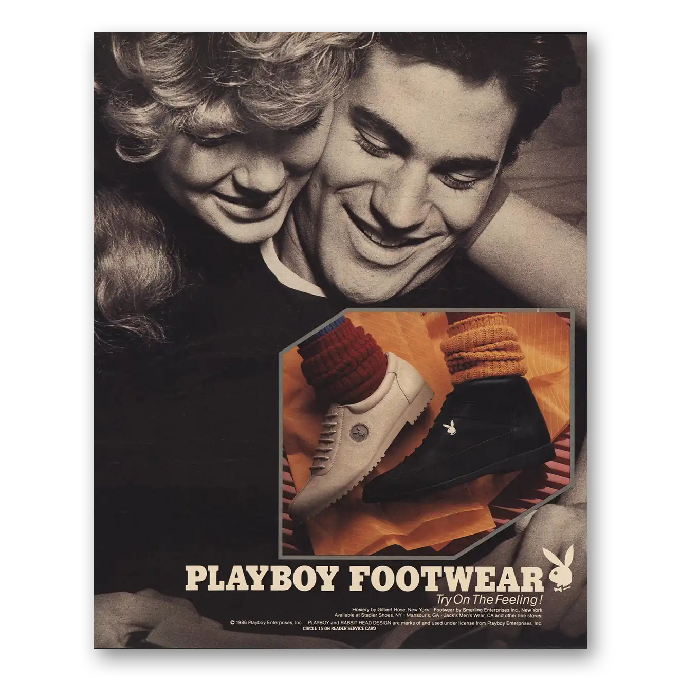 1986 Playboy Footwear Try On the Feeling Vintage Magazine Print Ad