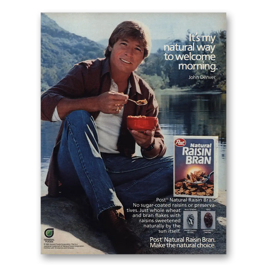 1986 Raisin Bran Cereal John Denver Vintage Magazine Print Ad