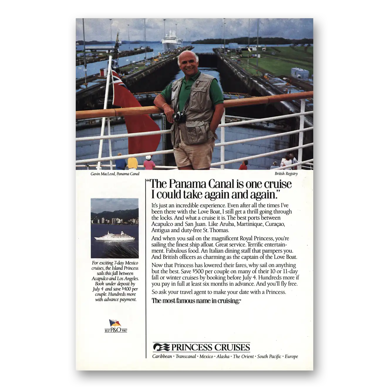 1987 Princess Cruises Gavin MacLeod Panama Canal Vintage Magazine Print Ad