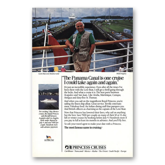 1987 Princess Cruises Gavin MacLeod Panama Canal Vintage Magazine Print Ad