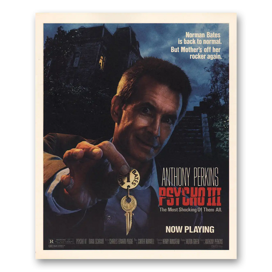 1986 Psycho III Movie Promo Anthony Perkins Vintage Magazine Print Ad