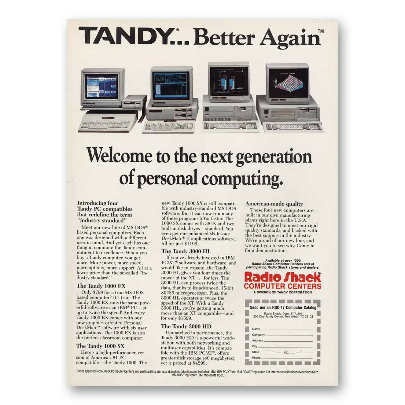 1986 Tandy Computer Better Again Vintage Magazine Print Ad