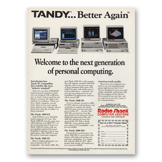 1986 Tandy Computer Better Again Vintage Magazine Print Ad