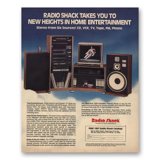 1986 Radio Shack New Heights Home Entertainment Vintage Magazine Print Ad