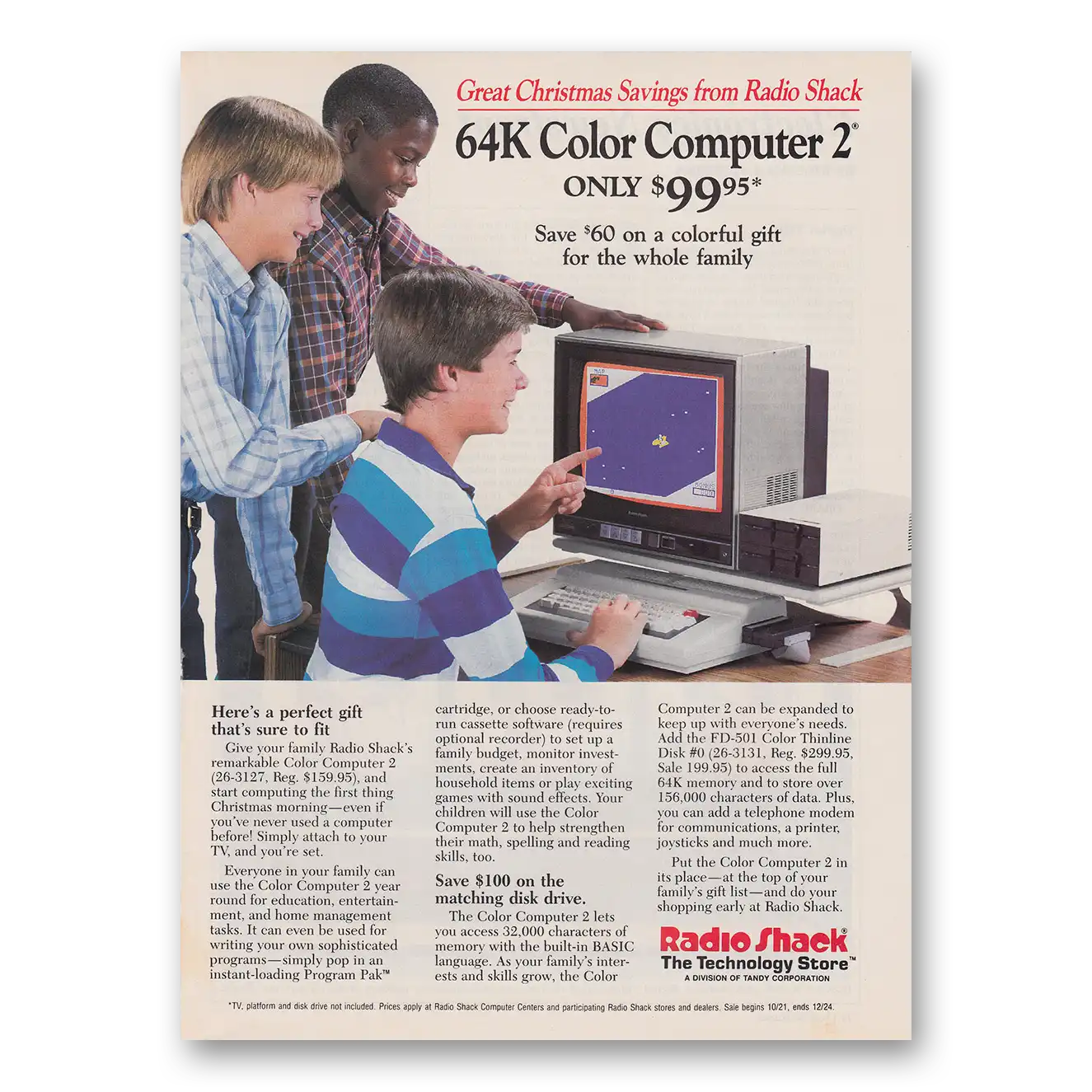 1986 Radio Shack Color Computer 2 Color Computer Colorful Gift Vintage Magazine Print Ad