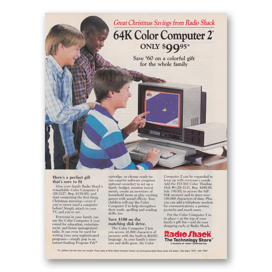 1986 Radio Shack Color Computer 2 Color Computer Colorful Gift Vintage Magazine Print Ad