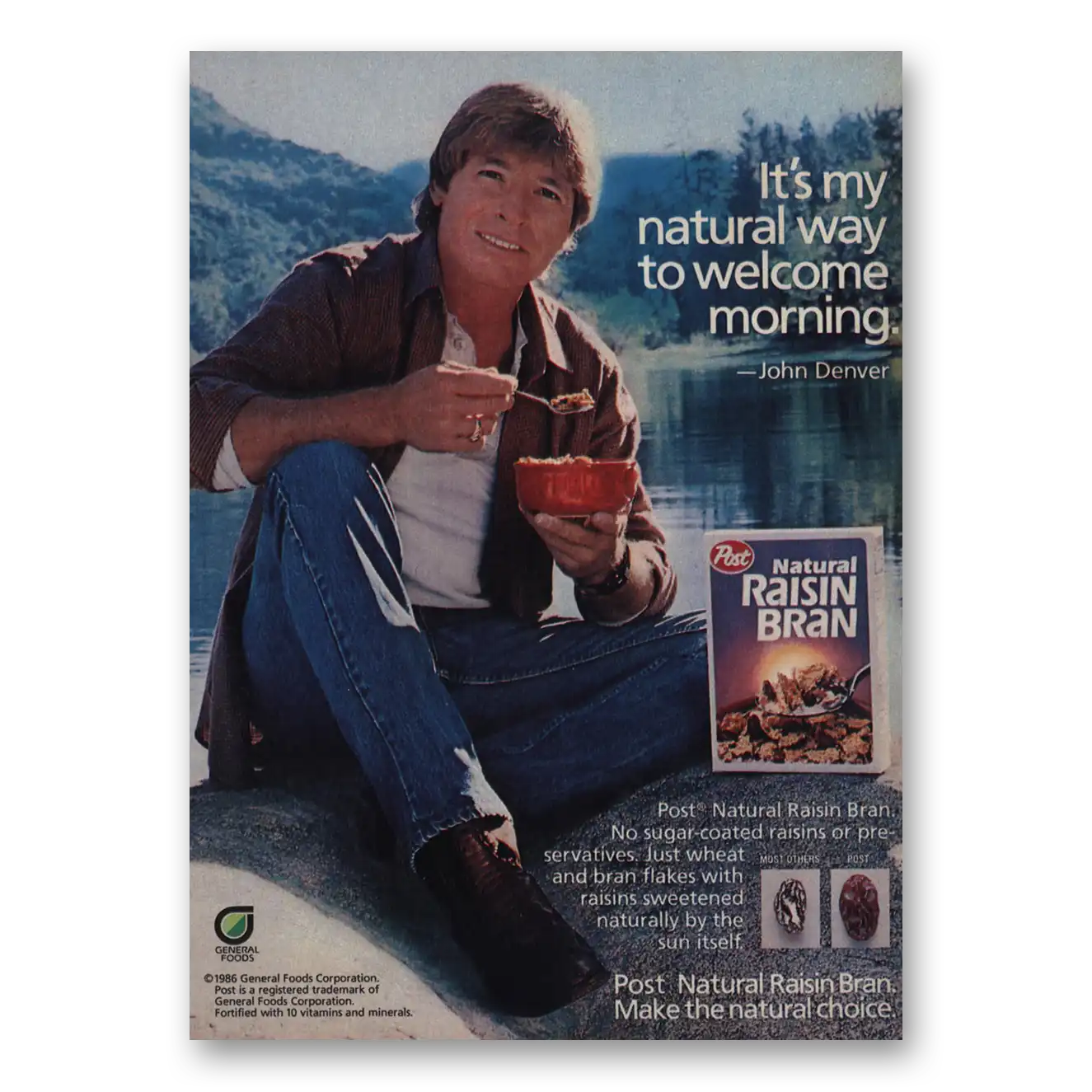 1986 Raisin Bran Cereal John Denver Vintage Magazine Print Ad