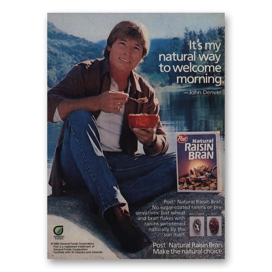 1986 Raisin Bran Cereal John Denver Vintage Magazine Print Ad