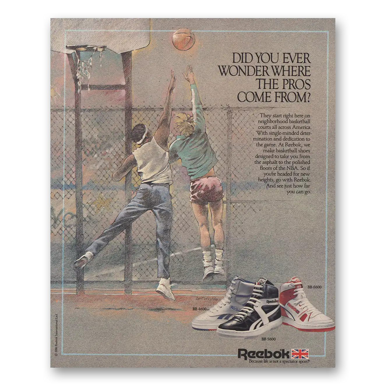 1986 Reebok Shoes Wonder Where the Pros Come From Vintage Magazine Print Ad